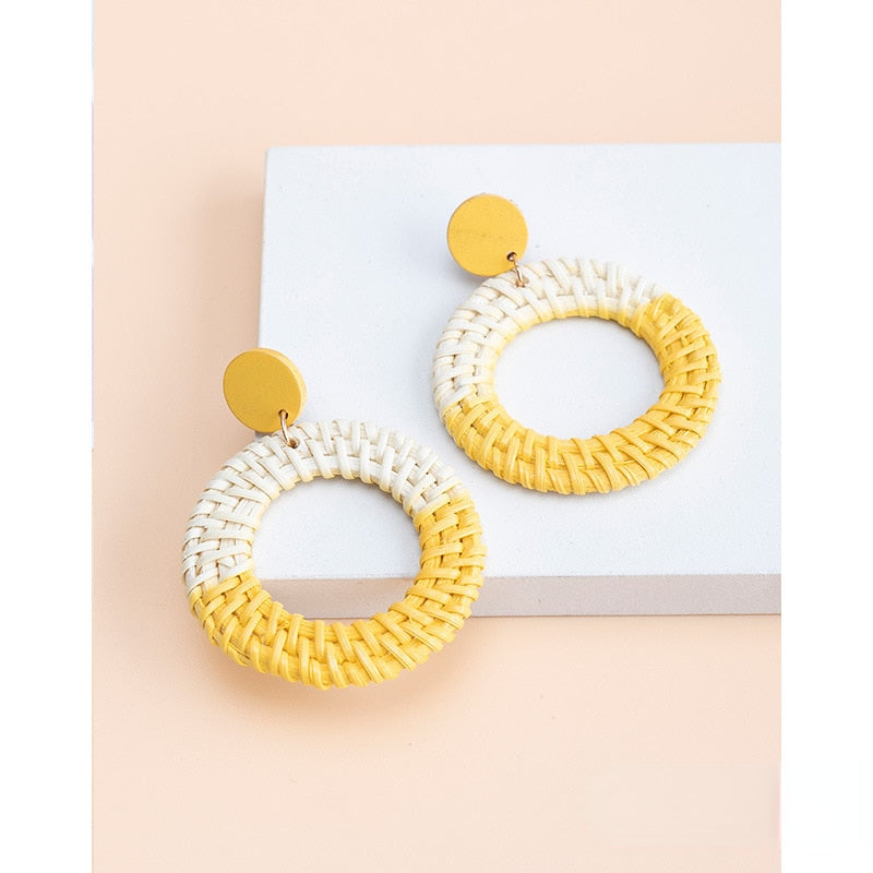 Boho Rattan With Raffia Tassel Pendant Earrings - Top Boho