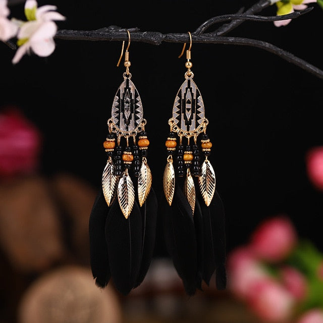 Boho Feather Tassel Earrings