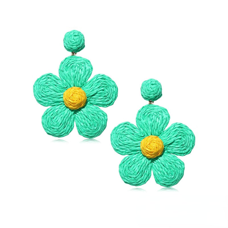 Boho Rattan With Raffia Tassel Pendant Earrings - Top Boho
