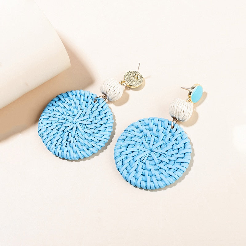 Boho Rattan With Raffia Tassel Pendant Earrings - Top Boho