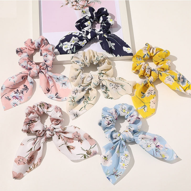 Boho Floral Bowknot Hair Ties