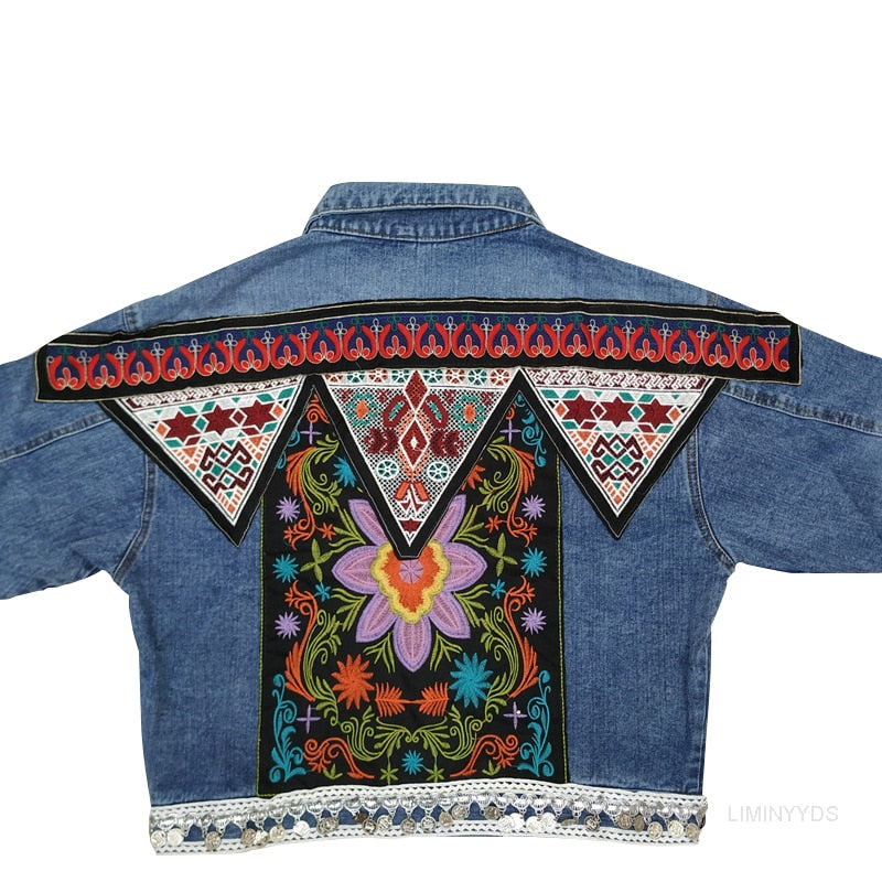 Boho Denim Floral Jacket
