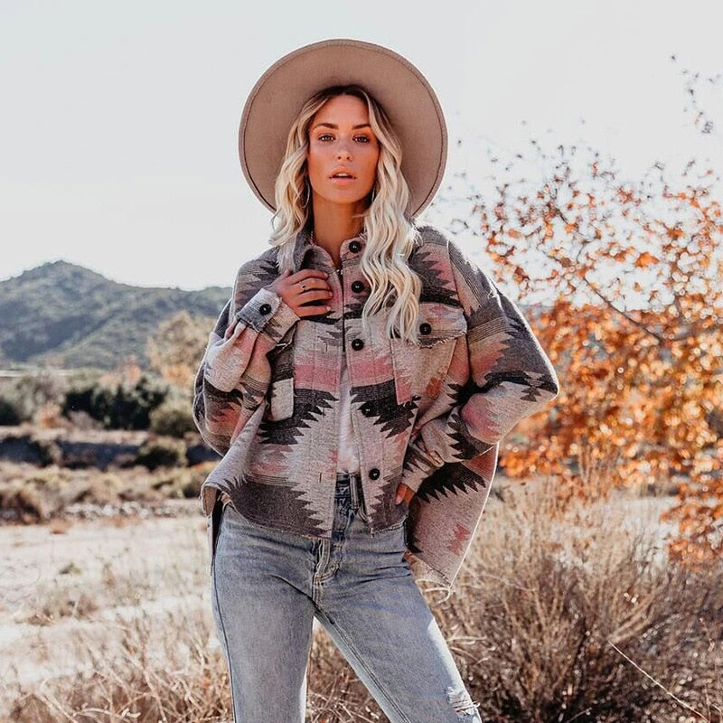 Boho Vintage Denim Print Jacket
