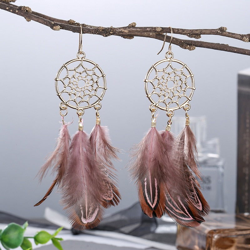 Boho Feather Tassel Earrings