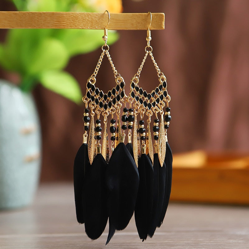 Boho Feather Tassel Earrings