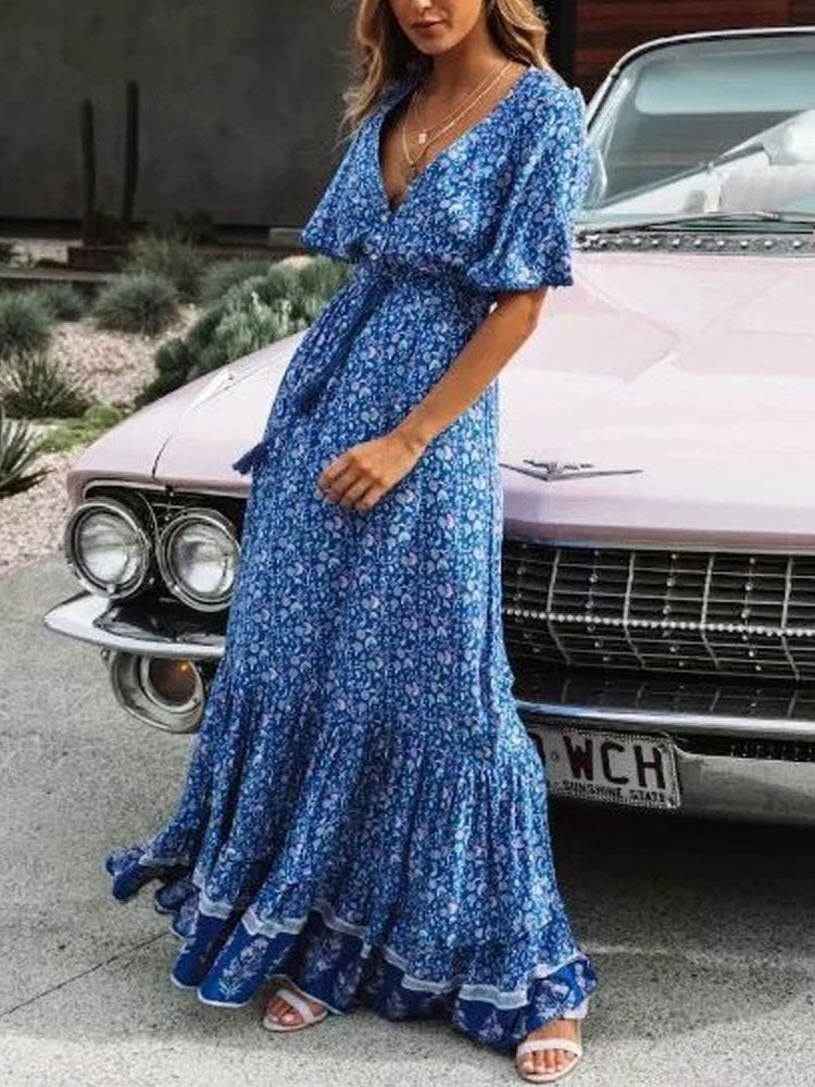 Boho Floral Print Maxi Dress