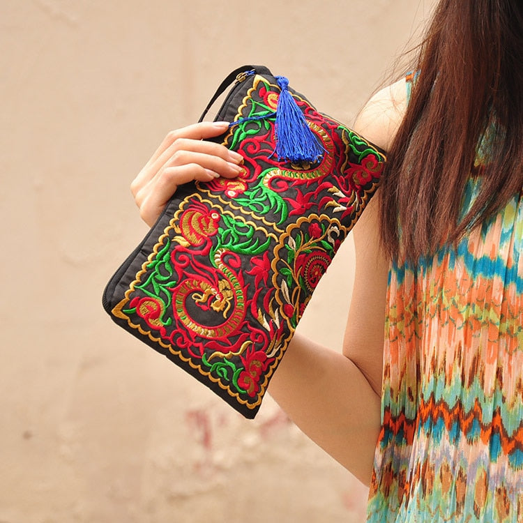 Boho Embroidered Pattern Clutch - Top Boho