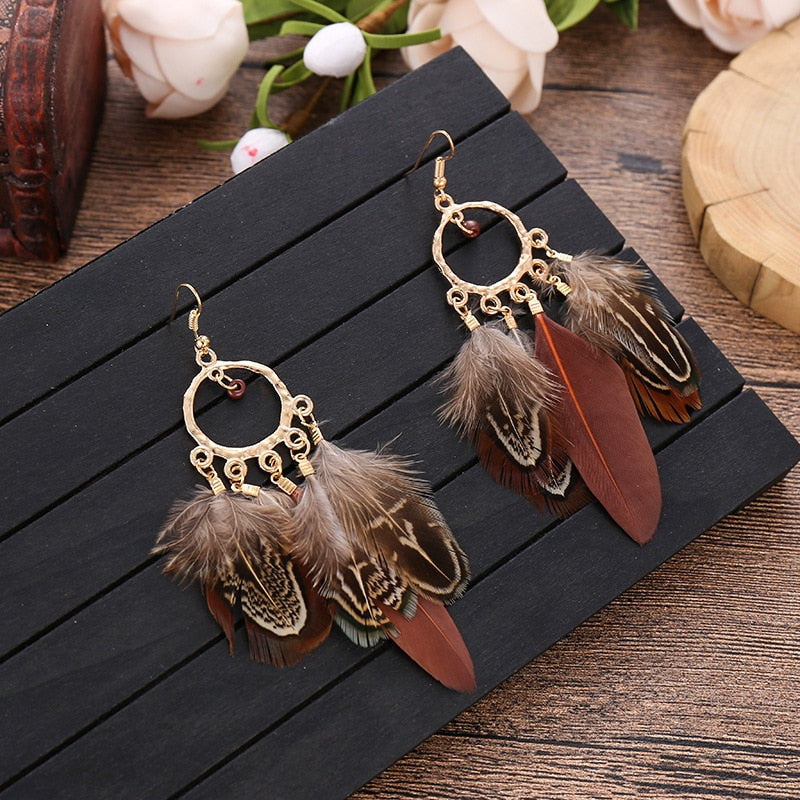 Boho Feather Tassel Earrings