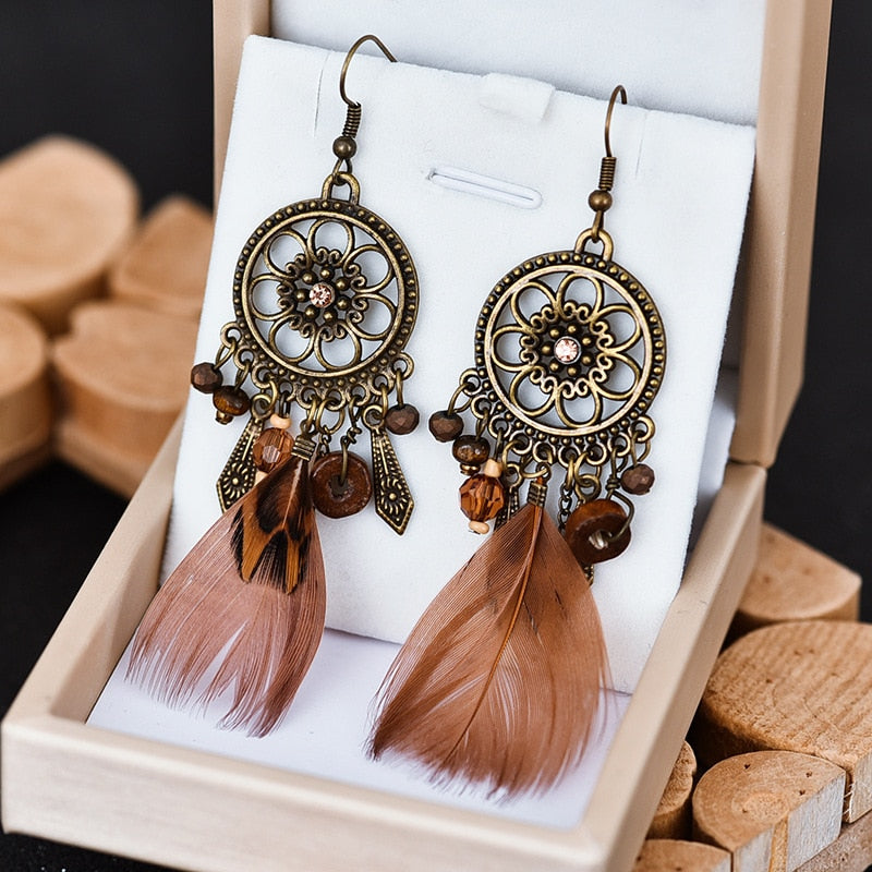 Boho Feather Tassel Earrings