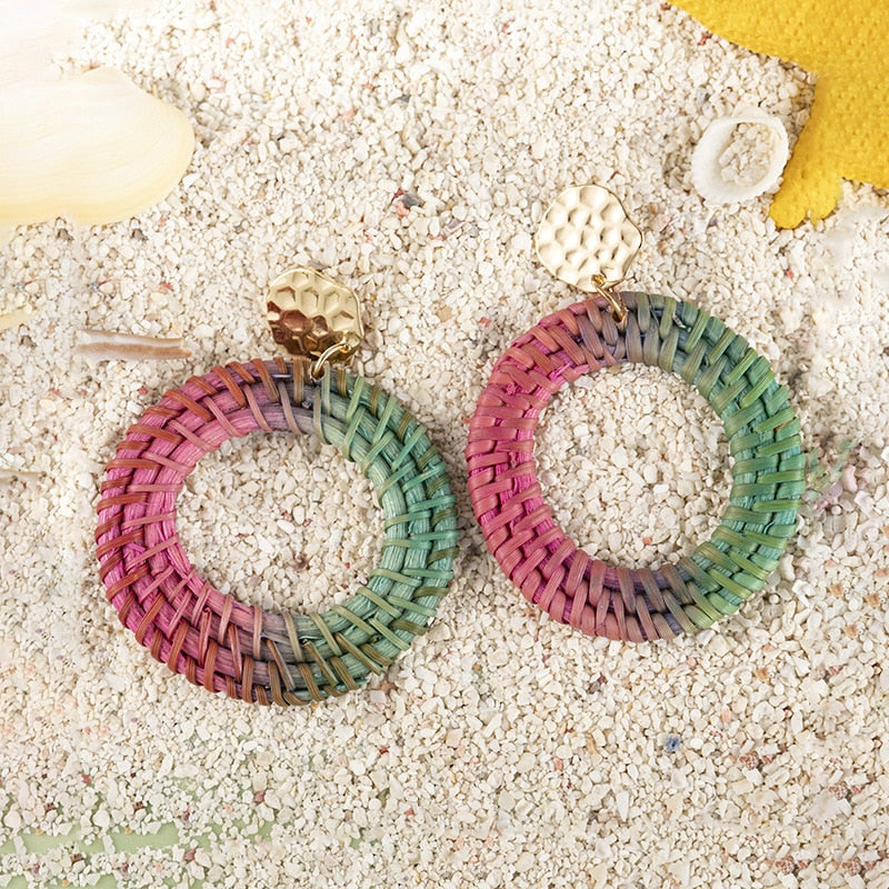 Boho Rattan With Raffia Tassel Pendant Earrings - Top Boho