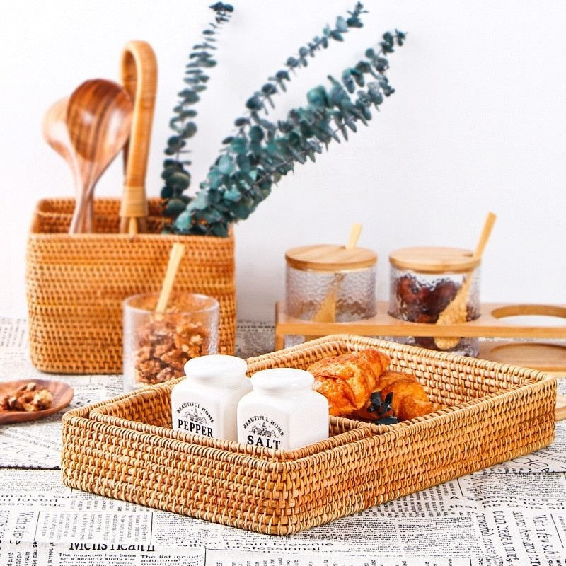 Hand-woven Rattan Storage Baskets - Top Boho