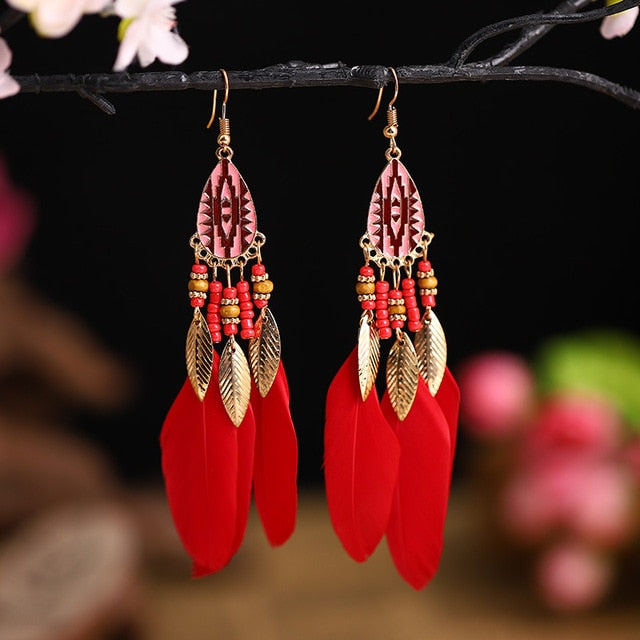 Boho Feather Tassel Earrings