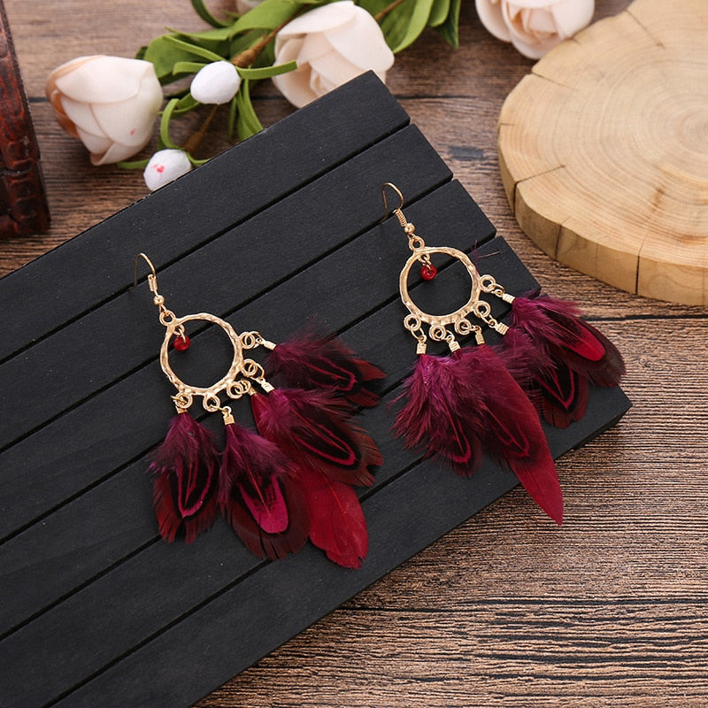 Boho Feather Tassel Earrings