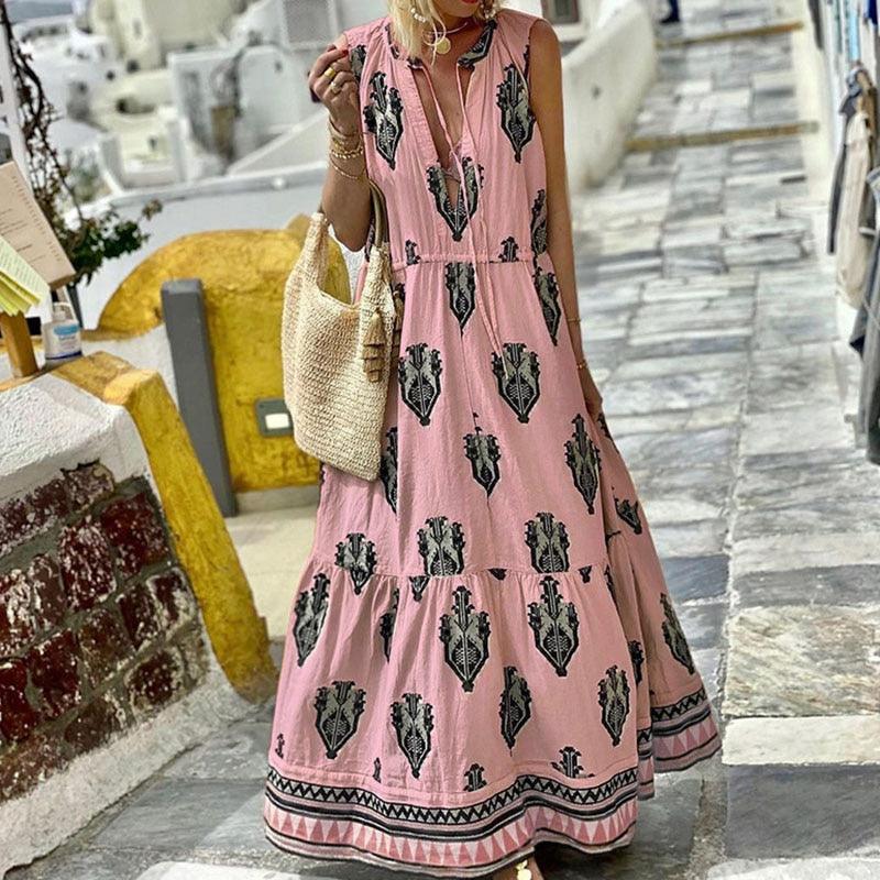 Boho Half-Open Collar Loose Dress - Top Boho