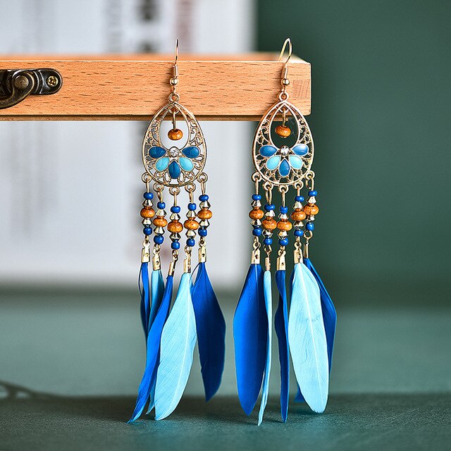 Boho Feather Tassel Earrings