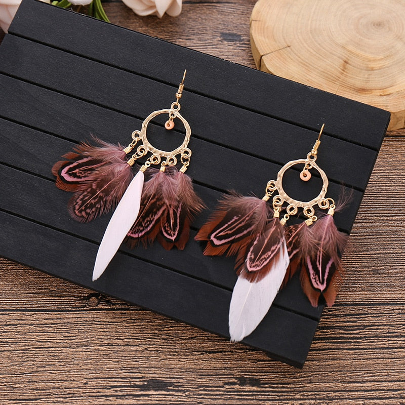 Boho Feather Tassel Earrings
