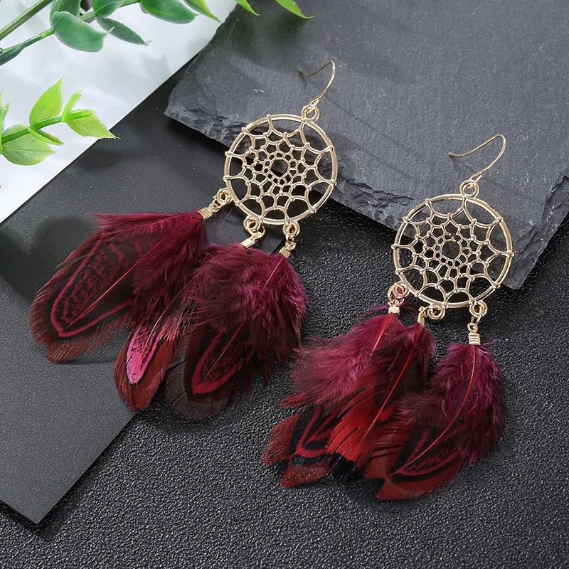 Boho Feather Tassel Earrings