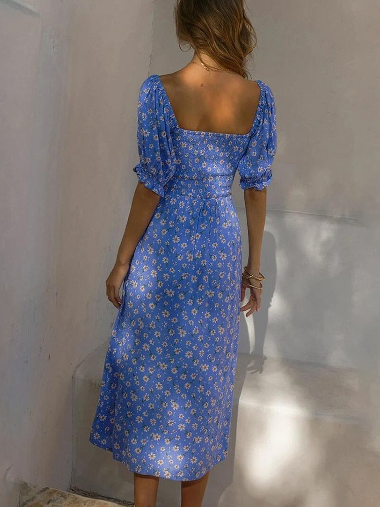 Boho Puff Short Sleeve Maxi Dress