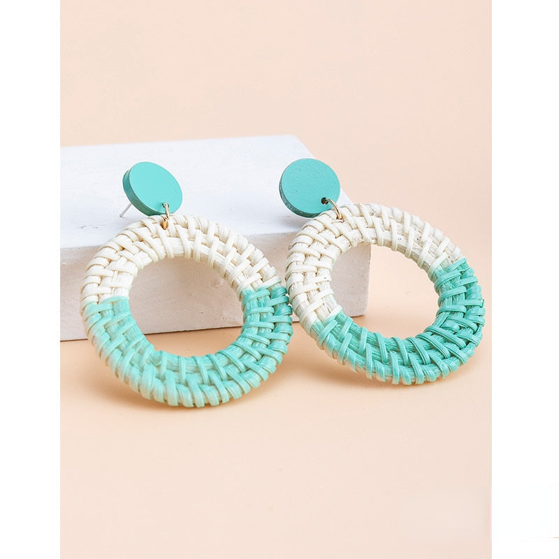 Boho Rattan With Raffia Tassel Pendant Earrings - Top Boho