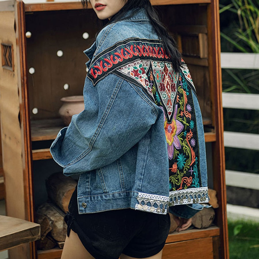 Boho Denim Floral Jacket