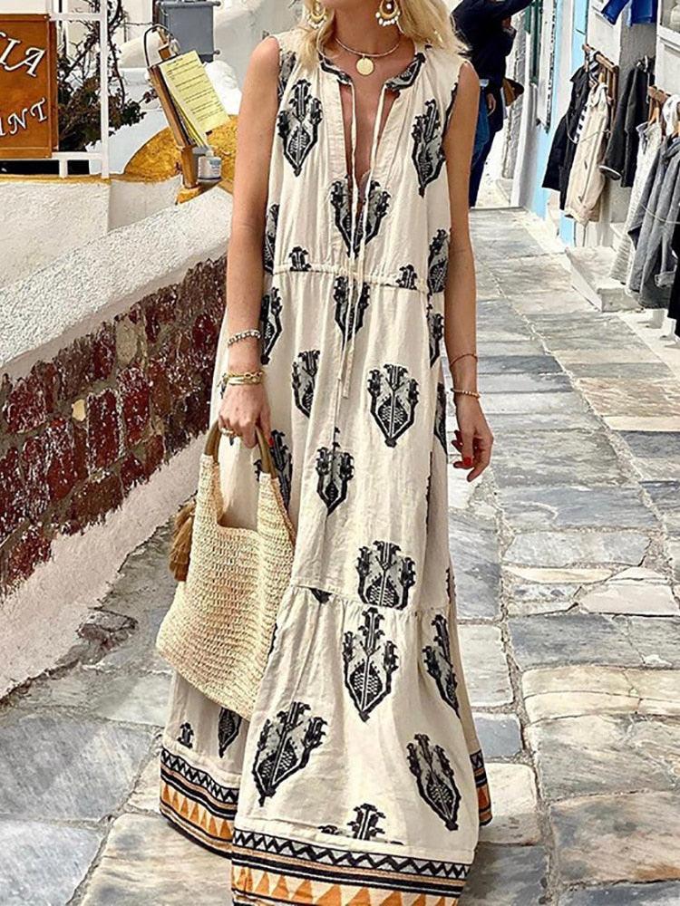 Boho Half-Open Collar Loose Dress - Top Boho