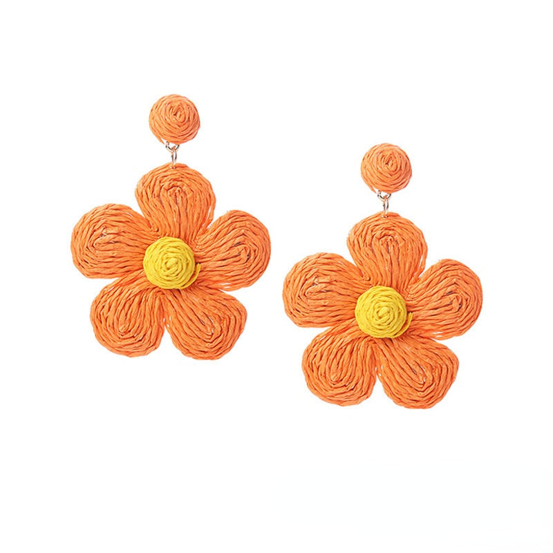 Boho Rattan With Raffia Tassel Pendant Earrings - Top Boho