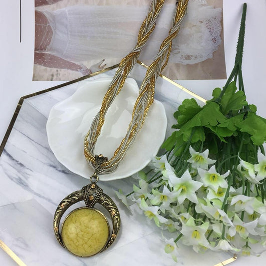 Boho Stone Pendant with Multilayer Beads - Top Boho