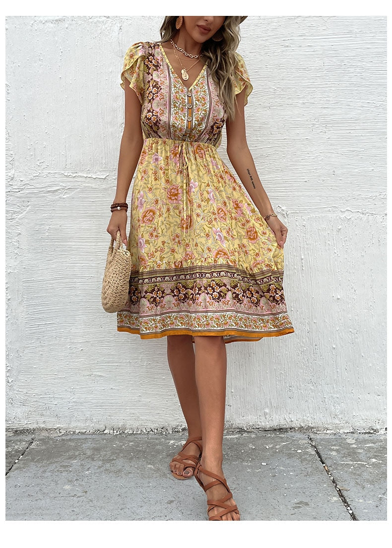 Vintage Petal Sleeve Boho Dress - Top Boho