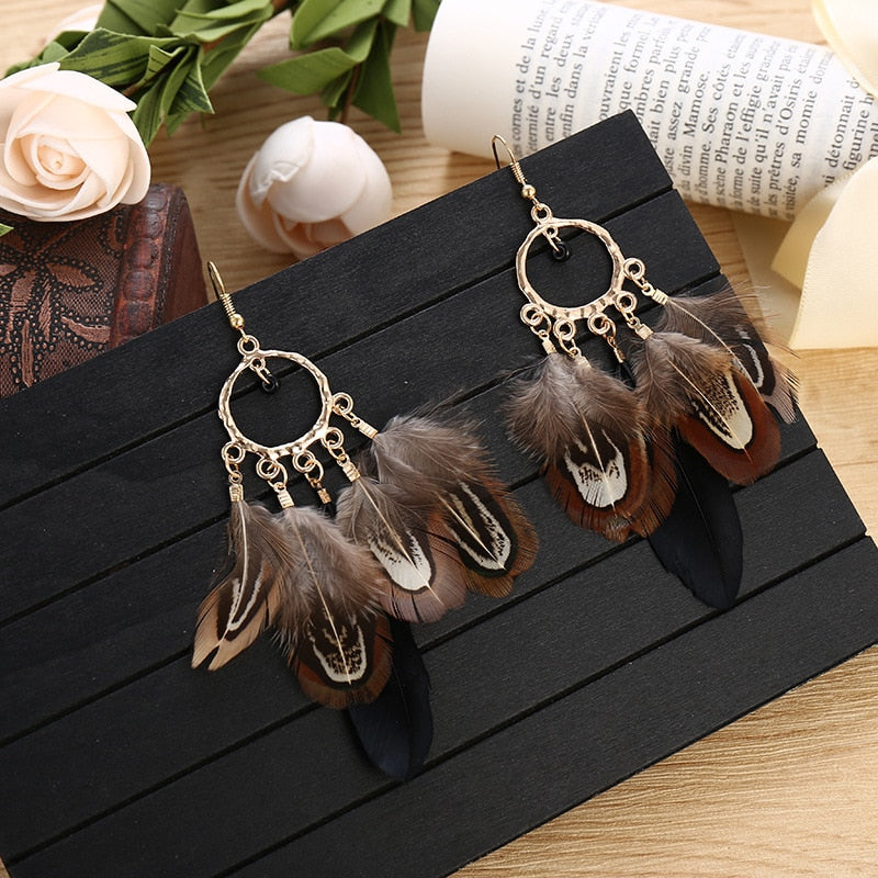 Boho Feather Tassel Earrings