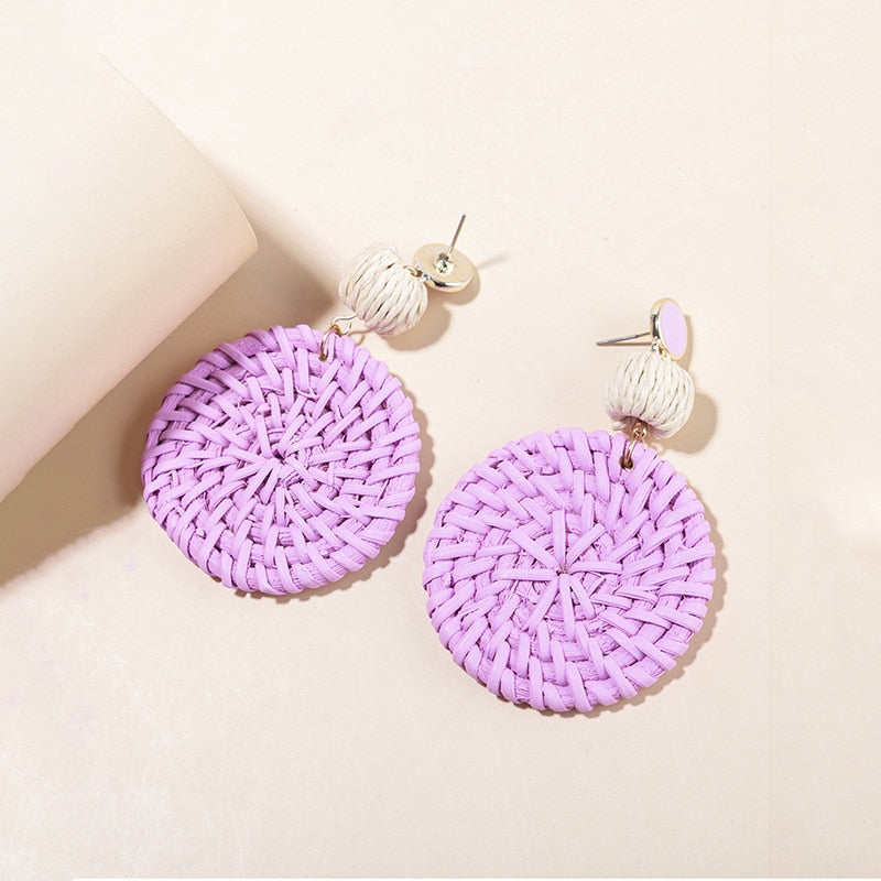 Boho Rattan With Raffia Tassel Pendant Earrings - Top Boho