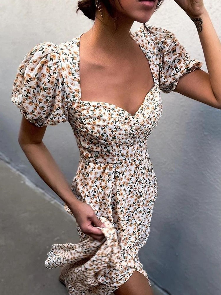 Boho Puff Short Sleeve Maxi Dress