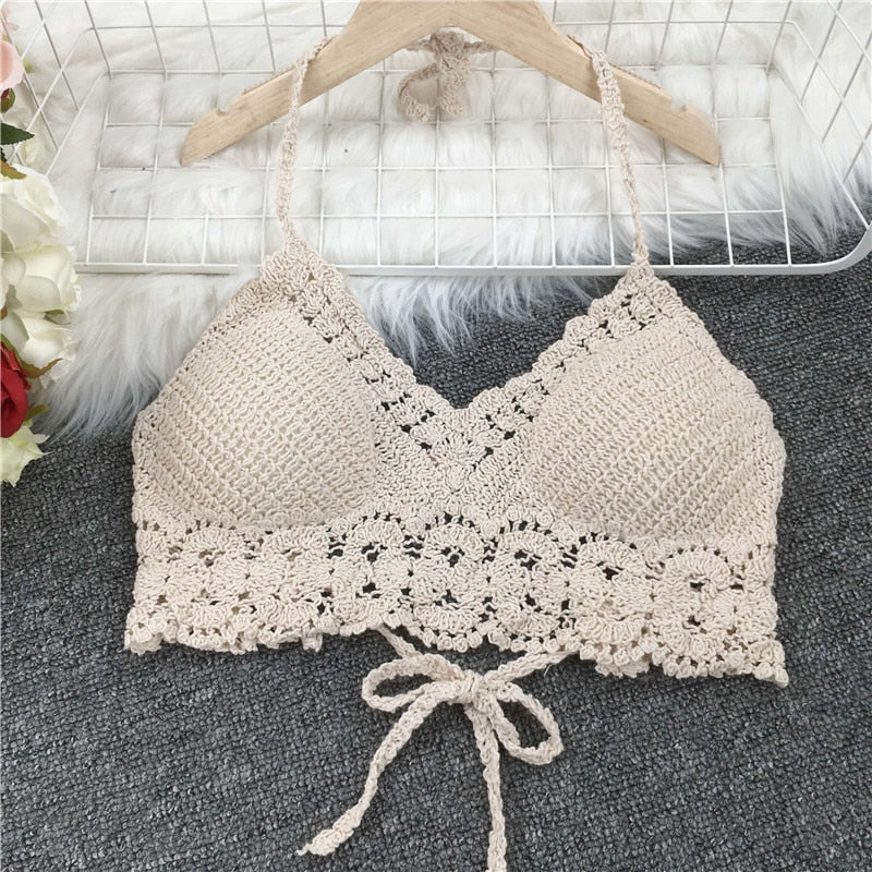 Crochet Tassel Halter Neck Crop Top - Top Boho