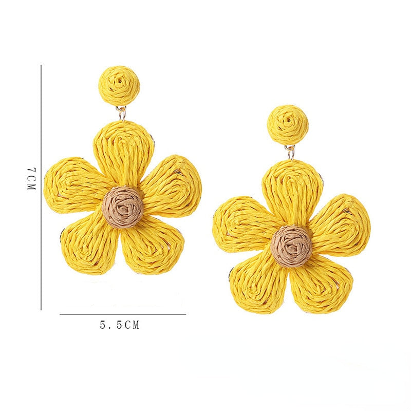 Boho Rattan With Raffia Tassel Pendant Earrings - Top Boho
