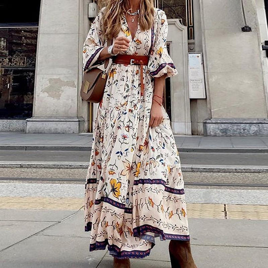 Vintage Bohemian Print Loose Dress - Top Boho