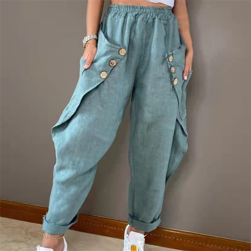 Boho Harem Pants with Buttons