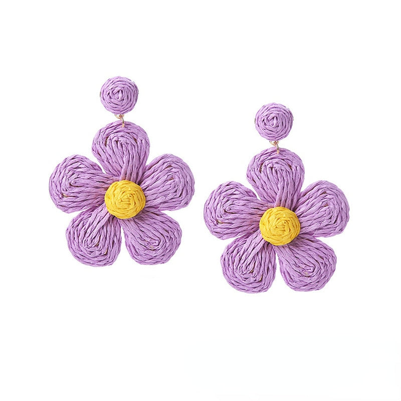Boho Rattan With Raffia Tassel Pendant Earrings - Top Boho