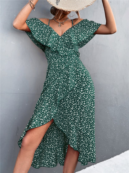 Boho Over Shoulder Ruffles Dress - Top Boho