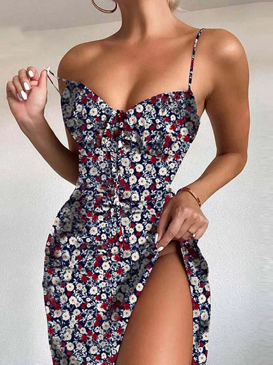 Bohemian Spaghetti Strap Floral Dress - Top Boho