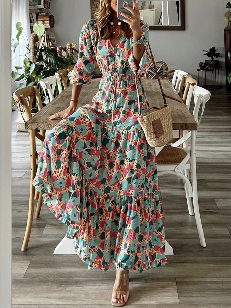 Bohemian Elegant Ruffle Maxi Dress