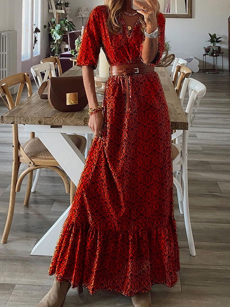 Bohemian Elegant Ruffle Maxi Dress