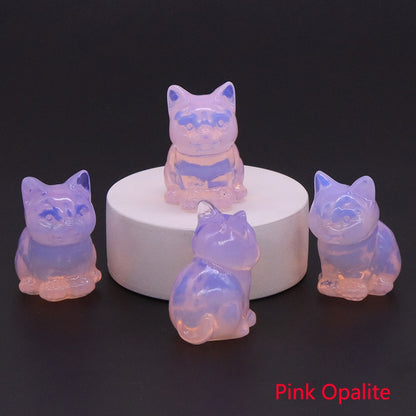 Healing Cat Crystal Stone Statue