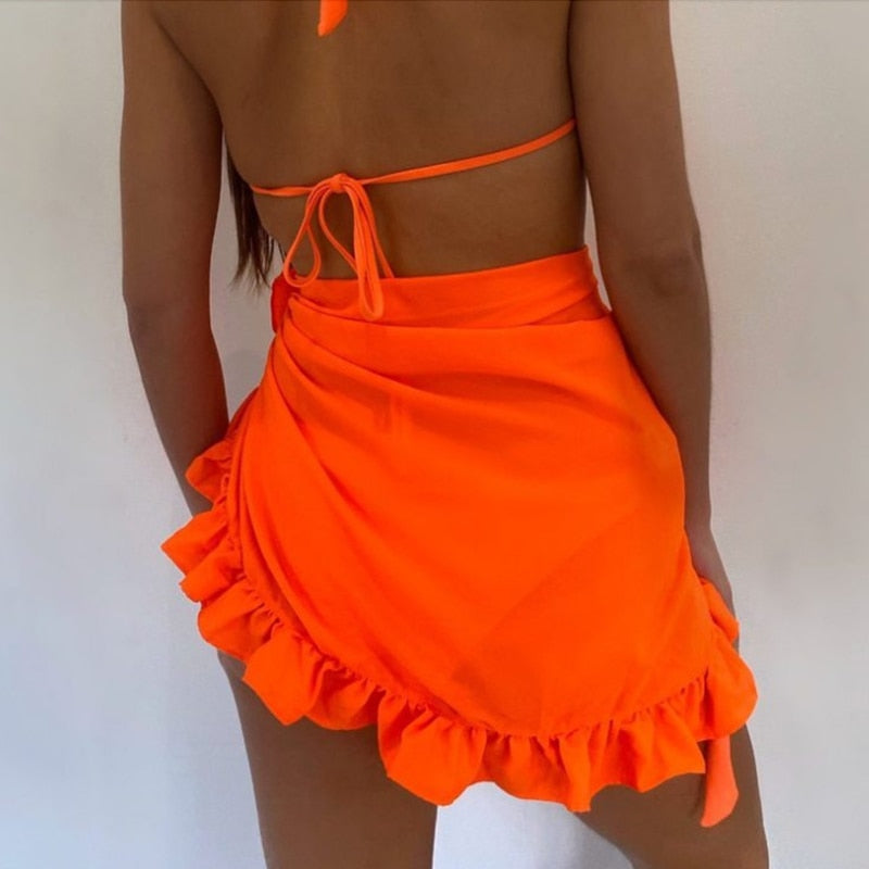 Boho Mesh Mini Ruffle Skirt Cover Up - Top Boho