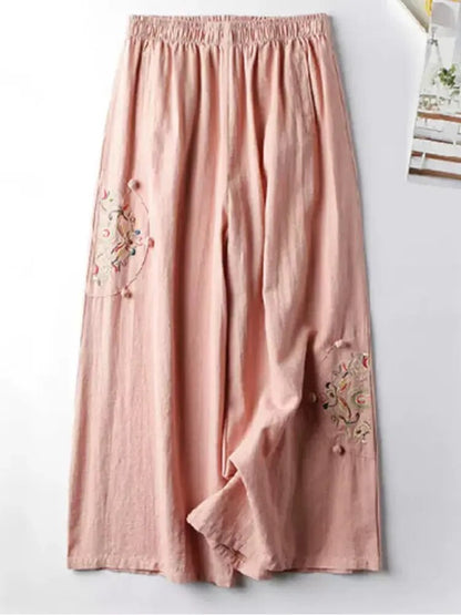 Boho Flower Embroidery Loose Pants - Top Boho