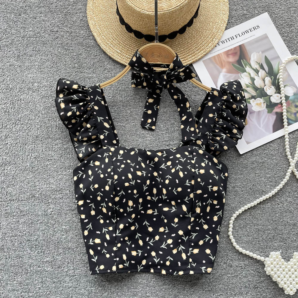 Bohemian Floral Print Ruffled Camisole Top