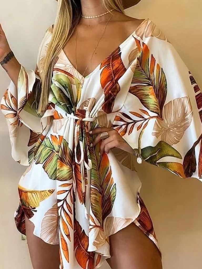 Elegant Bohemian Lace-up Loose Dress - Top Boho