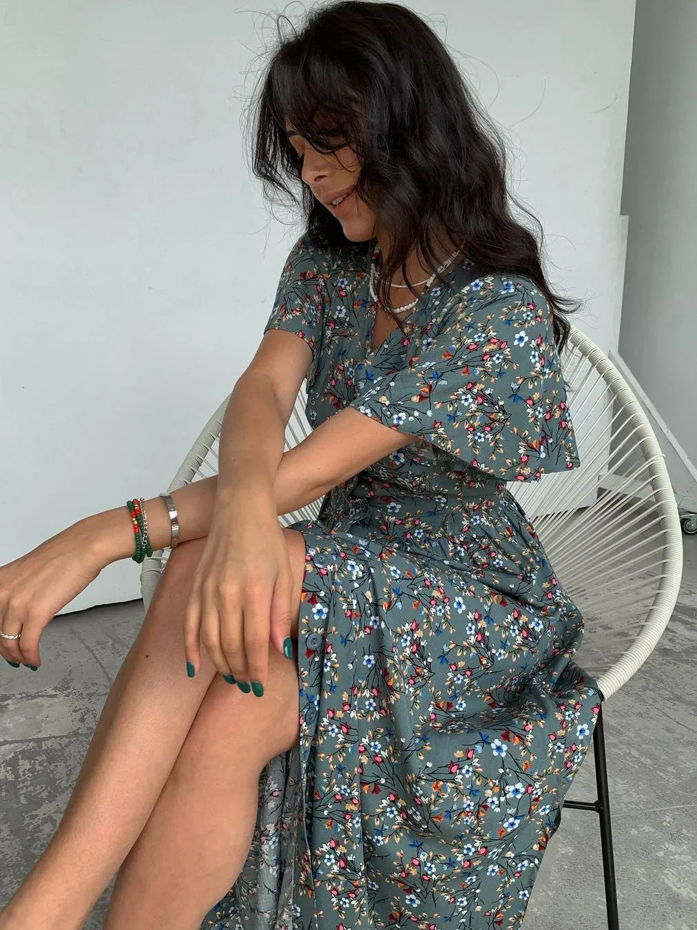 Bohemian Floral Flare Sleeve Dress