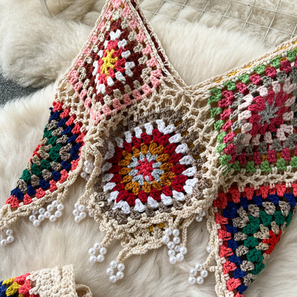 Bohemian Knitted Crochet and Skirt Set