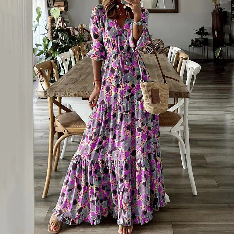 Bohemian Elegant Ruffle Maxi Dress