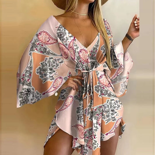 Elegant Bohemian Lace-up Loose Dress - Top Boho