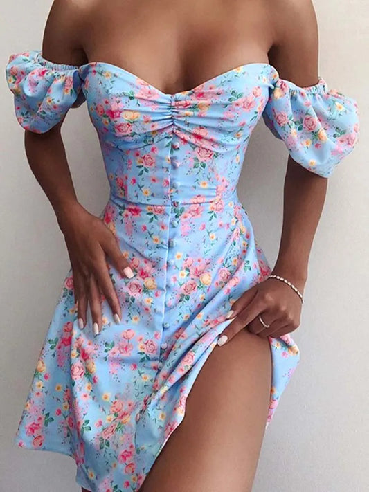 Boho Floral Off the Shoulder Dress - Top Boho